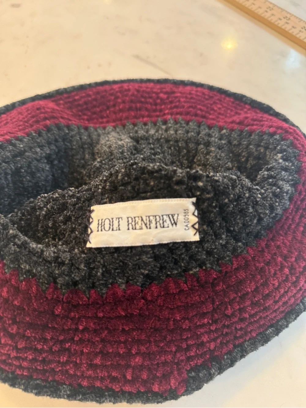 Vintage Holt Renfrew Black Bouclé Cloche Hat Velvet Ribbon Accent